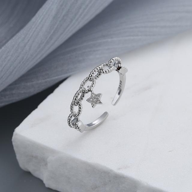 

Кільце зі стерлінгового срібла Ventfille, інкрустований цирконом, восьмикутною зіркою, жіночий темперамент, каблучка з вказівним пальцем, ювелірний подарунок Resizable чорний