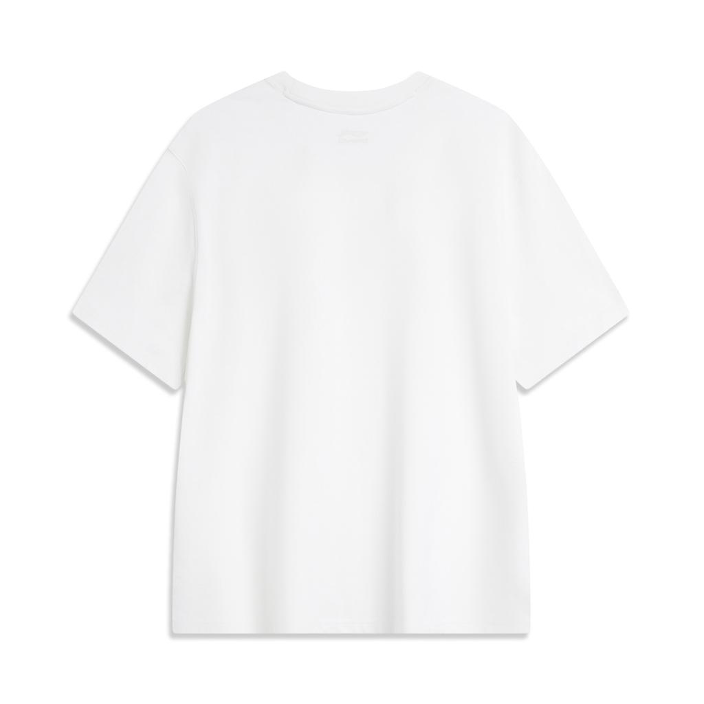 Li-Ning Weekend Youth Sports Fashion Series Retro Crew Neck Loose Casual Short Sleeve Cotton T-Shirt Unisex Tops Off-White AHSU689-3