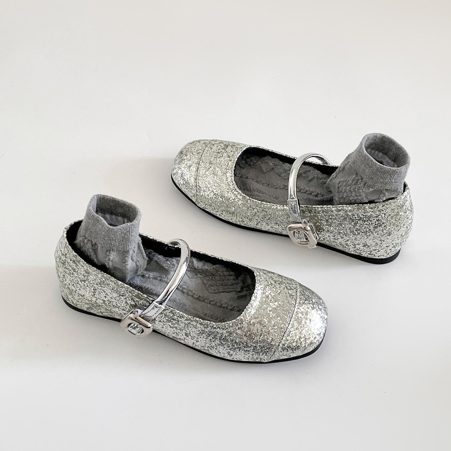 Retro silver French flat bottom inner height increase light mouth single shoes summer versatile soft sole Mary Jane shoes 35