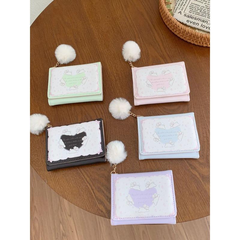New Mini Mini Wallet for Women  Short and Cute Heart-shaped Little Fluffy Ball Wallet Korean Version Student Personality Zero Bag