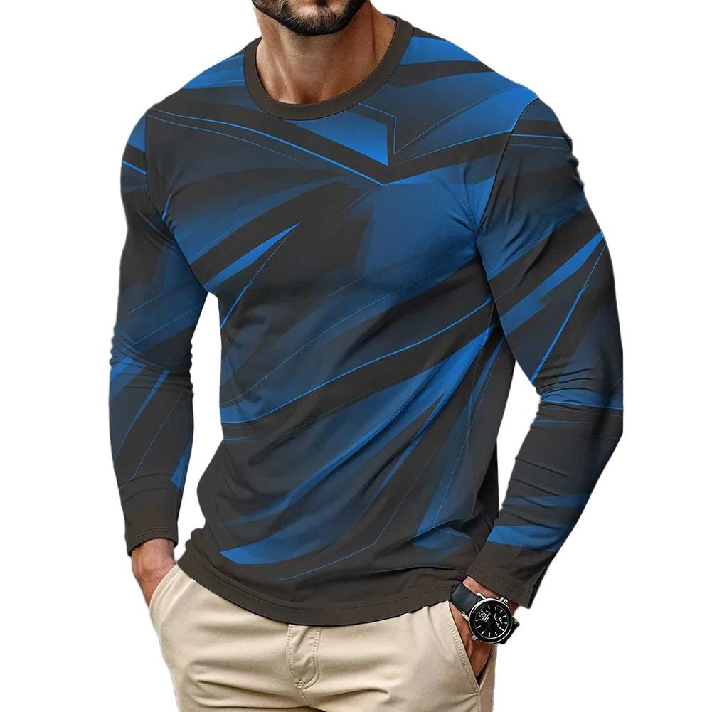 Men's 3D Printed Long Sleeve Pullover T-shirt Crew Neck Casual Sports Top
