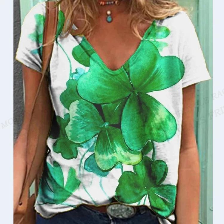 

Женская футболка с клевером, футболка с 3D принтом, женские модные футболки с v-образным вырезом, топы с короткими рукавами, футболки, топы ко Дню Святого Патрика, женские футболки Camisetas XL