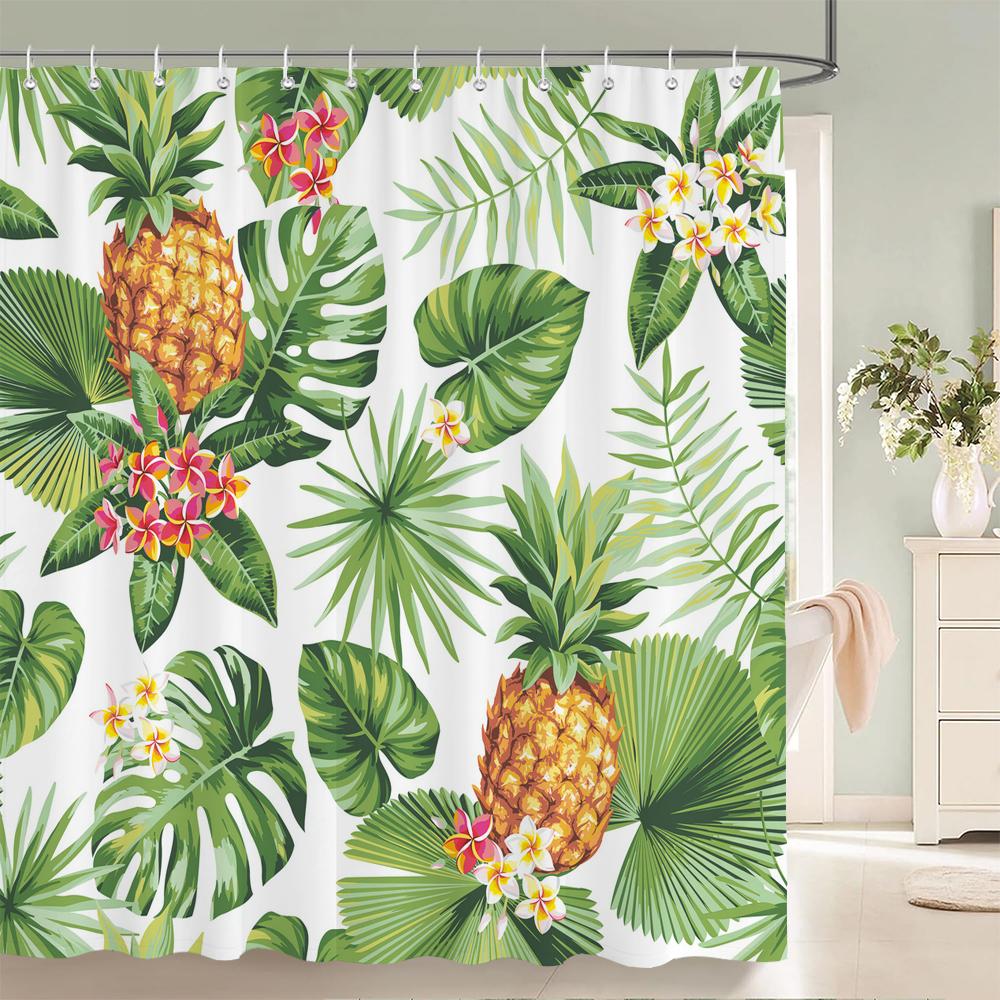 Fresh Pineapple Flower Tropical Green Plants Shower Curtain 3D Bath Screen Waterproof Fabric Bathroom Decoration Shower Curtains
