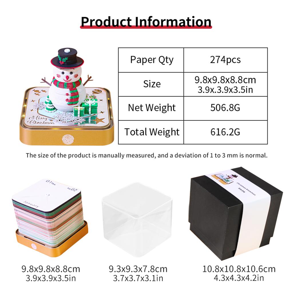 Tear-Away 3D Paper Art Notepad with Lights Tear-Away Paper Sculpture Art Calendar for Christmas Birthday Anniversaries