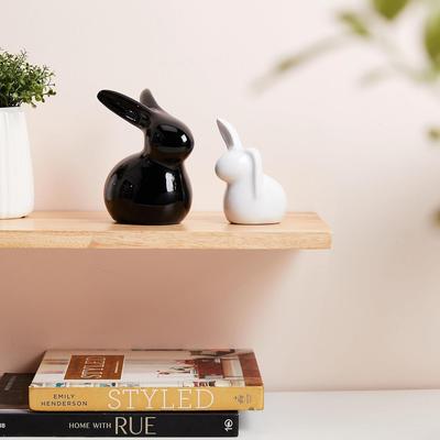 Figurines de lapin en céramique pour décoration intérieure (Ensemble de 2, noir et blanc)