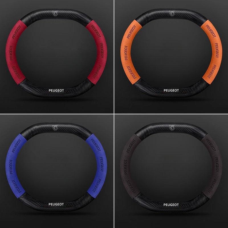 Suede Leather Car Steering Wheel Cover For Peugeot 3008 4008 5008 208 e208 2008 e2008 207 206 Carbon Fiber Non-slip Wheel Covers