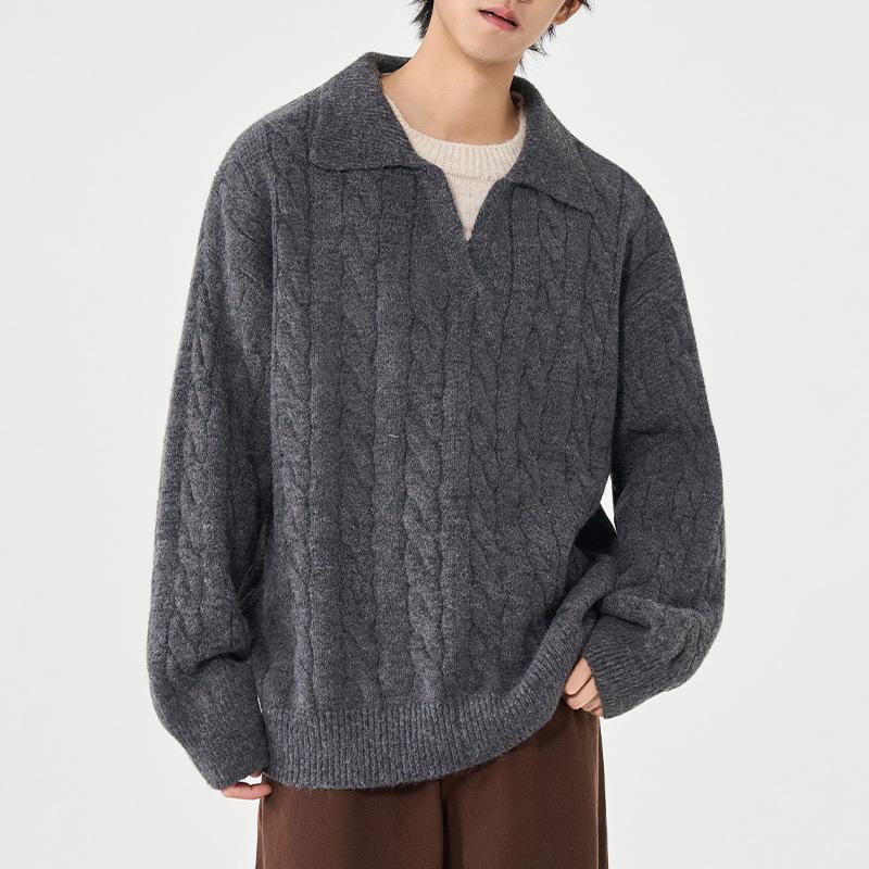 Sweater Men's Thick Warm Base Knitted Sweater Men's Lapel Sweater