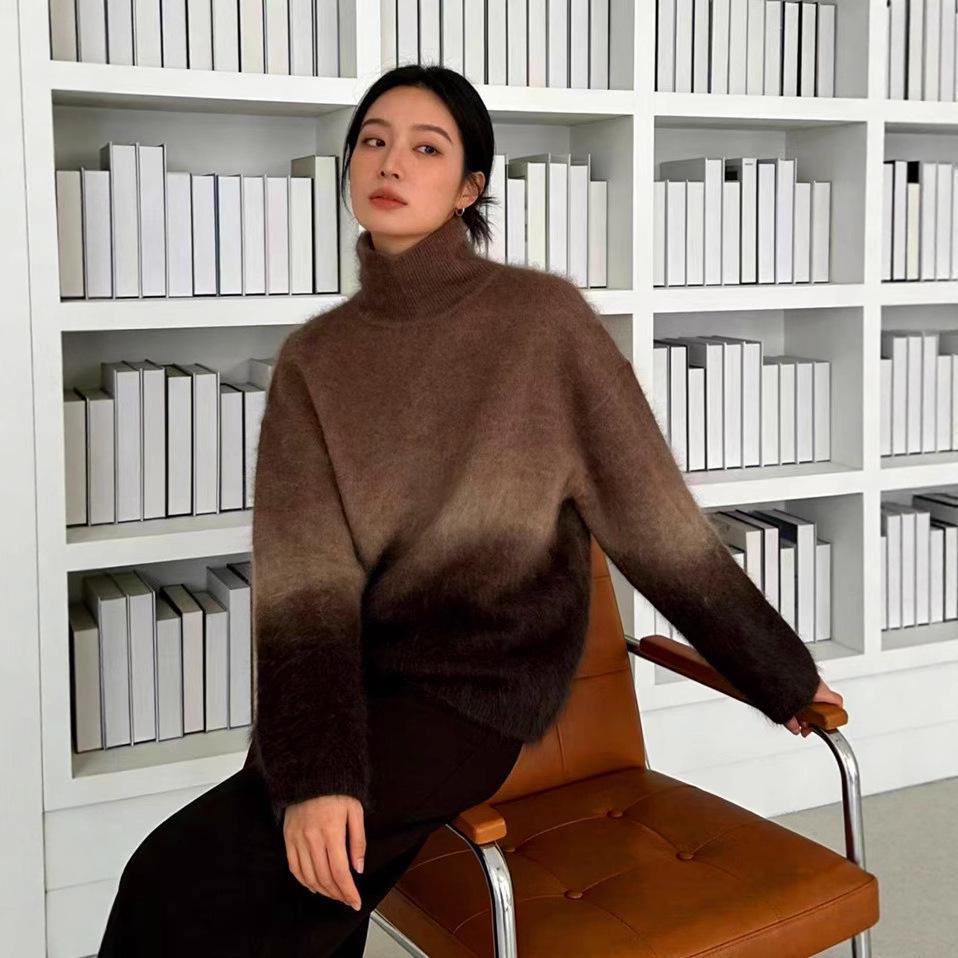 Gradient Cashmere Loose Knit Sweater - Autumn/Winter Round Neck Wool Base Layer