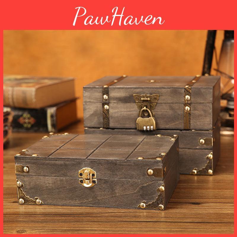 Wooden Vintage Gray Storage Box With Lock For Jewelry Organizer Decoration Home
