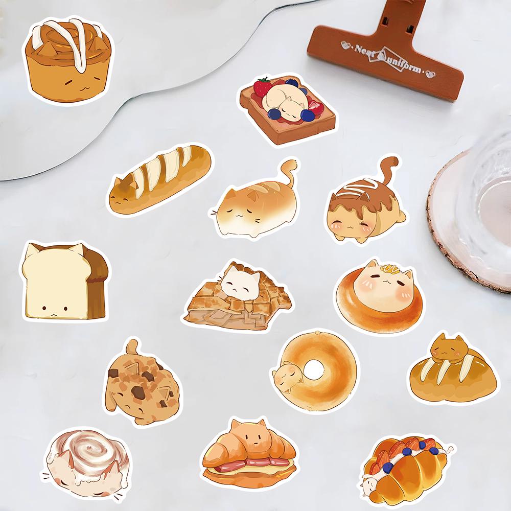 50PCS Cute Cartoon Bread Cat Sticker Laptop Waterproof Aesthetic Notebook Cafe Landscape Waterproof Wall Notebook Stickers