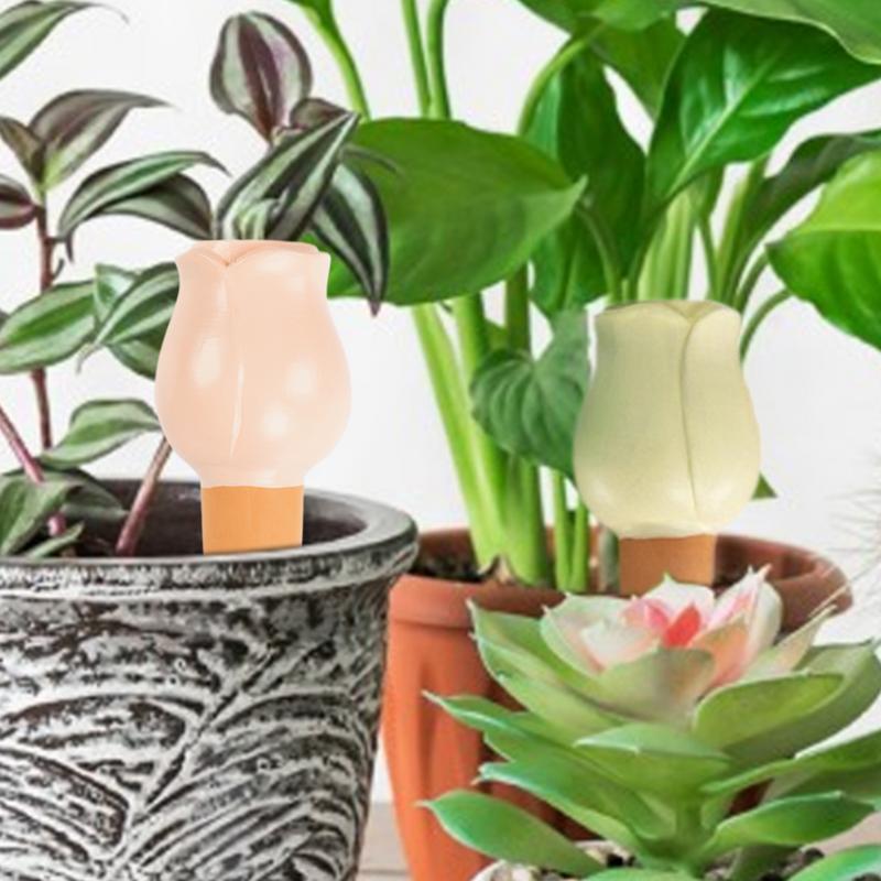 Terracotta Watering Spikes 4X Decorative Flower-Shaped Natural Plant Waterer Devices Auto-Water Irrigation System Automatic