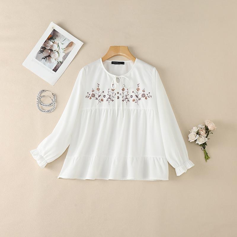 ZANZEA Women Casual Round Neck Loose Long Sleeve Print Blouse