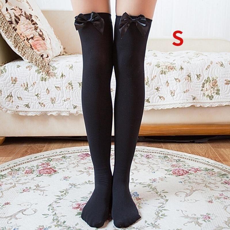

Женские эластичные чулки выше колена, модные колготки с бантом S