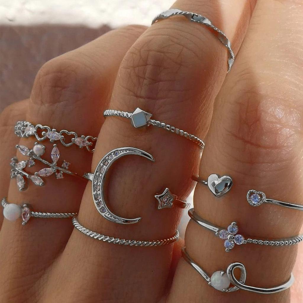 Full Diamond Rings, Jewelry Ins Wind Star Jewelry Women's Niche Light Luxury Ring Set Accessories