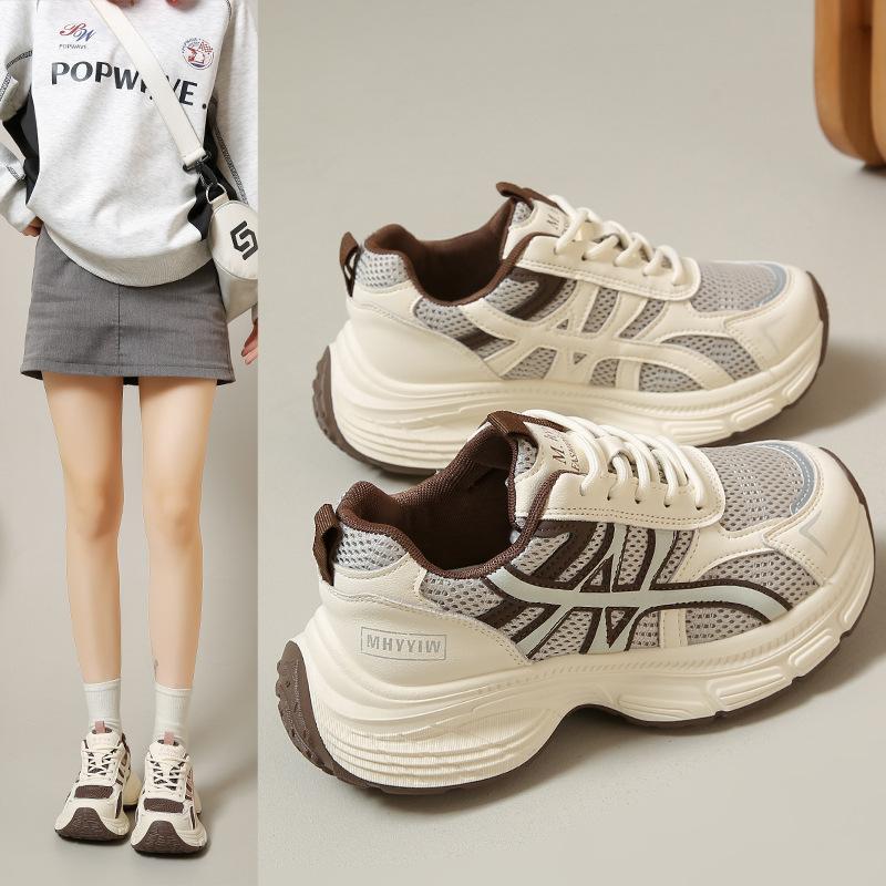 Dad Shoes Girl 2025 Summer New Korean Edition Thick-soled Mesh Breathable Lightweight Running Casual Sneakers ins