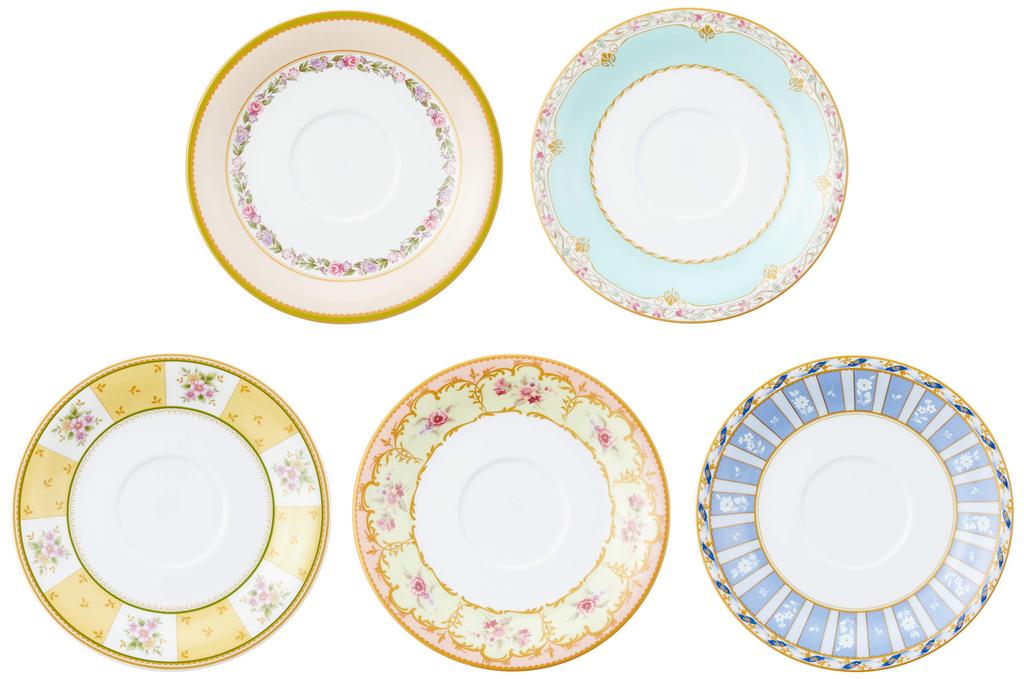 NARUMI Floral Boutique Assorted Cup and Saucer Set, 210cc, Set of 5, Microwave Safe, 41721-33459
