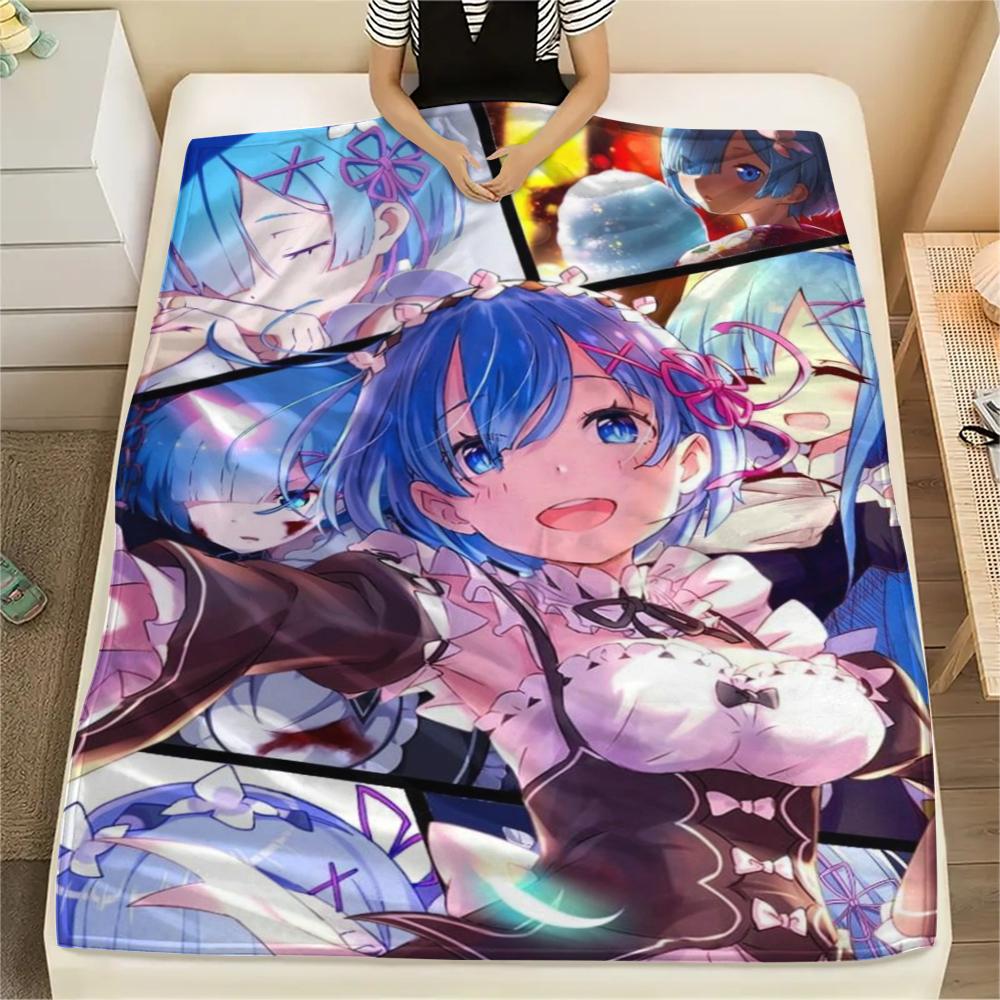 ReZero Flannel Blanket Warm Printed Throw for Sofa Bed Living Room Comfortable Outdoor Travel Picnic Blanket -xia40