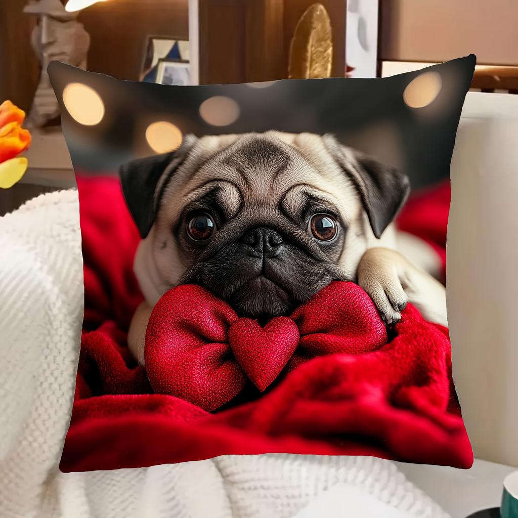 Cute Pug Dog Throw Pillow Cover Cushion Case 45x45cm Decorative Pet Lover Gift Home Decor Puppy Art Plush Cushion Pillowcase