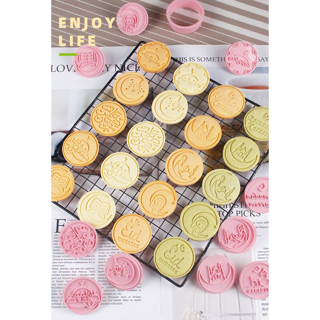 10Pcs Eid Mubarak Cookie Cutters Set Islamic Muslim Festival Party Pressable Biscuits Mold DIY Cookie Stamps Baking Tool