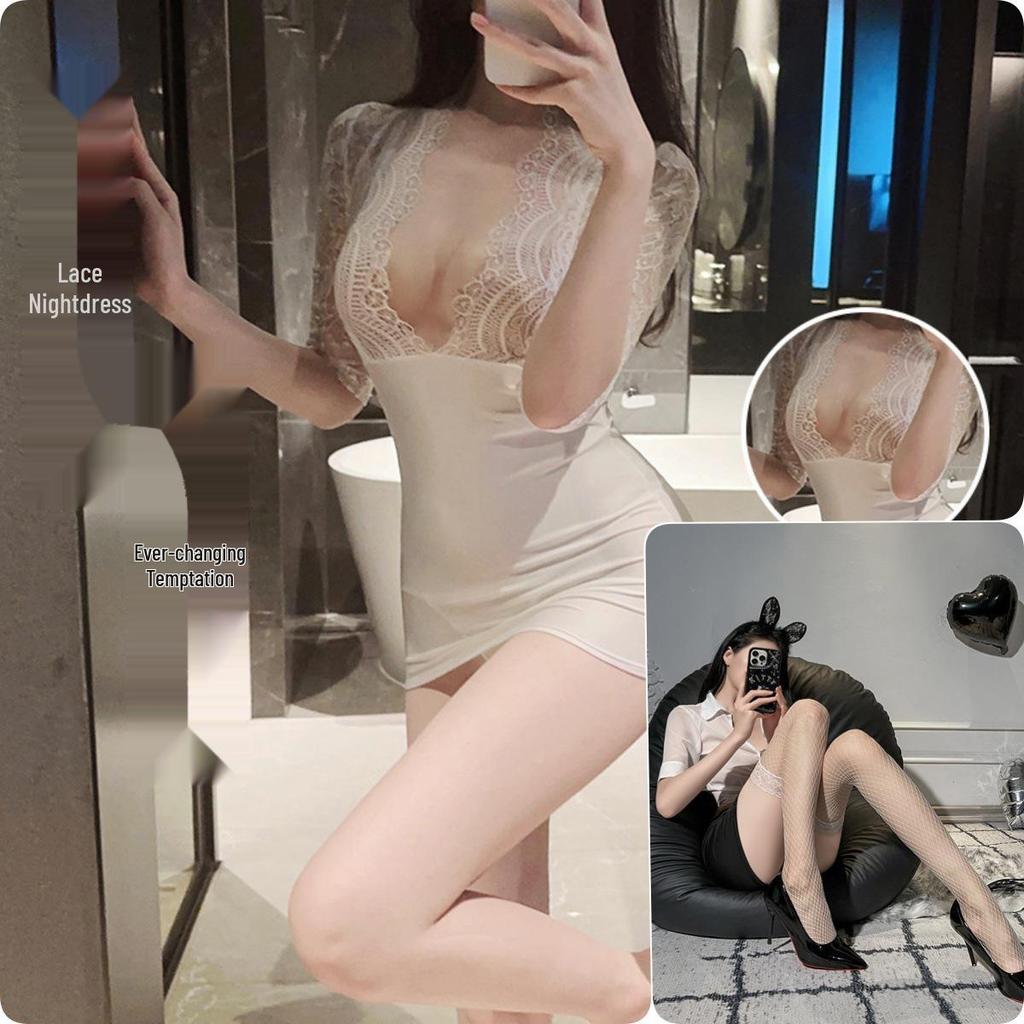 Sensual Lace See-Through Bodysuit with Double-Headed Zipper