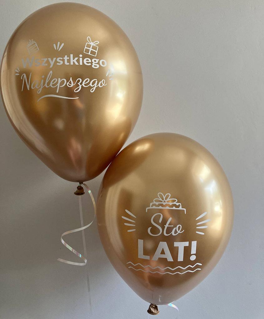 Balony Lateksowe Urodzinowe Złote Chrome Sto Lat, 30Cm, 10 Szt.