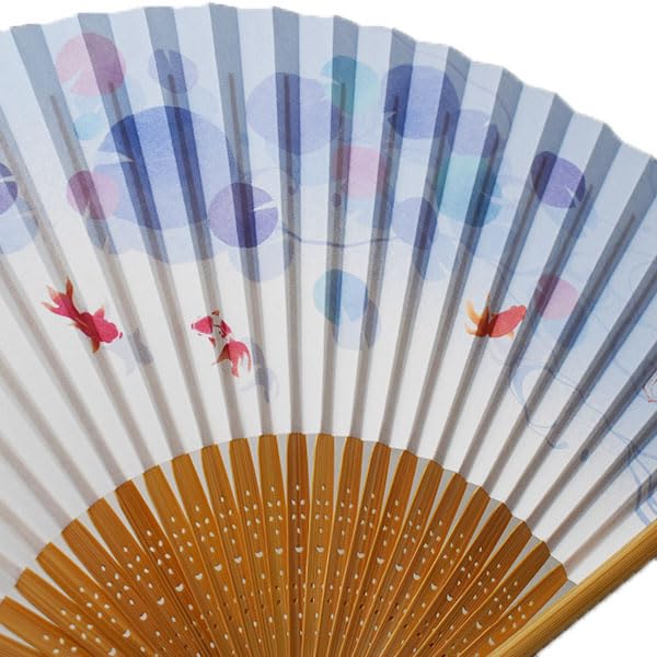 Kimono Folding White Bamboo with Goldfish [Stylish Iroha] Women's Fan, Scented, Design, 19.5cm