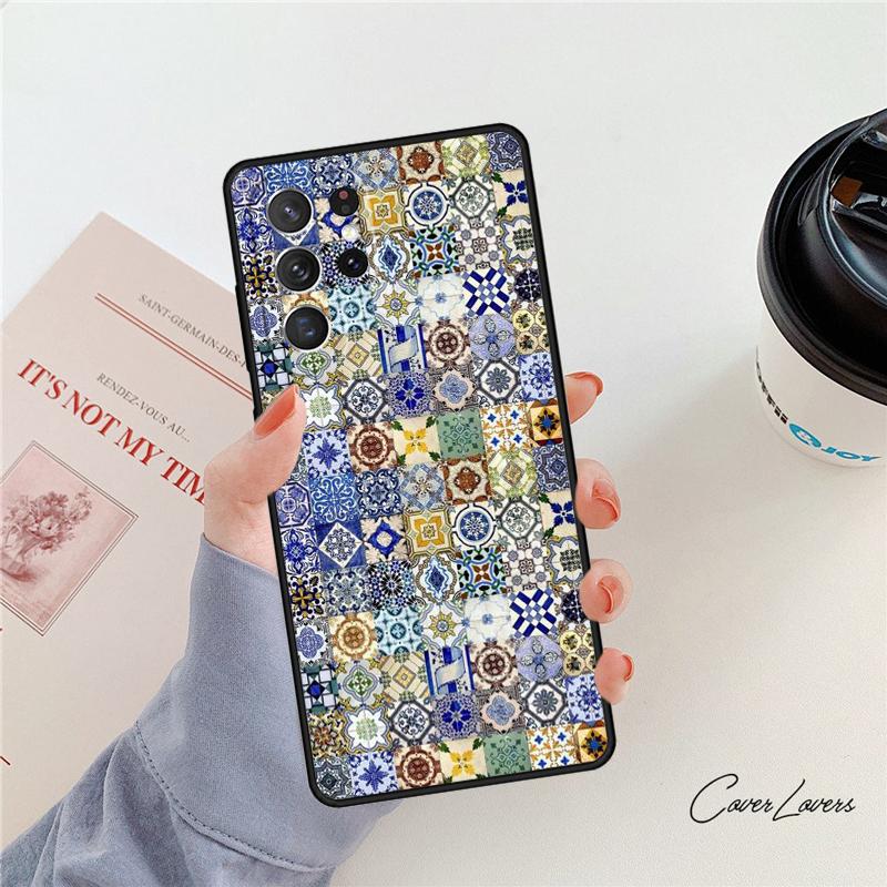 Moroccan Tile Rubber phone case For Samsung Galaxy S24 S25 S23 S22 Ultra Note 10 20 Plus S20 S21 FE Cover