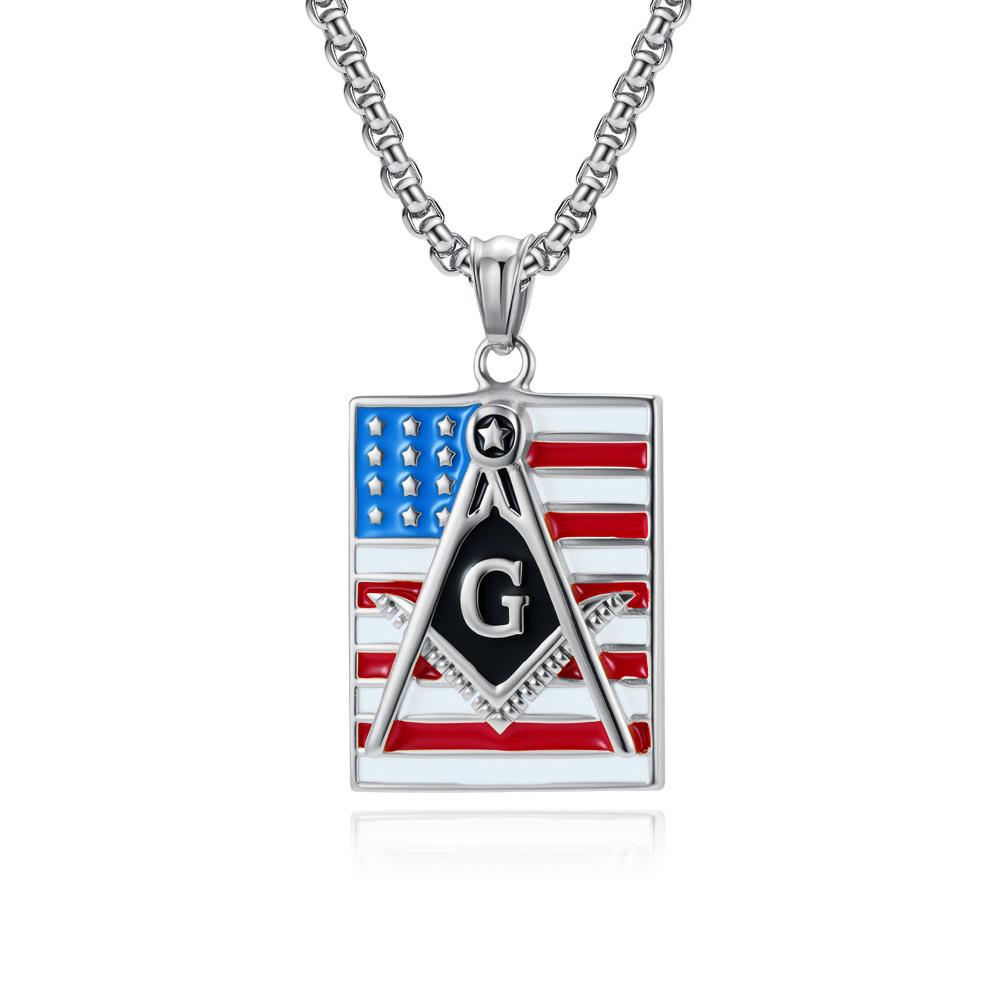Masonic Stars and Stripes Titanium Steel Necklace Pendant Men's Personality Niche Fashion Hip Hop Accessories