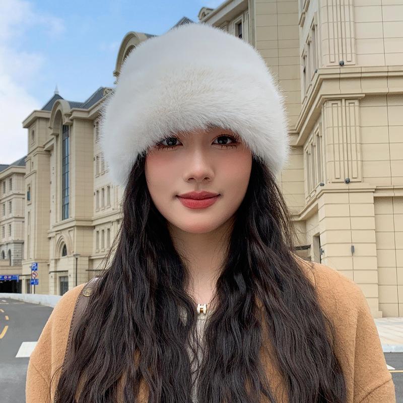 Autumn and Winter Hat Women's Solid Color Versatile Imitation Mink Mongolian Hat Winter Imitation Fur Warm Bucket Hat Thick