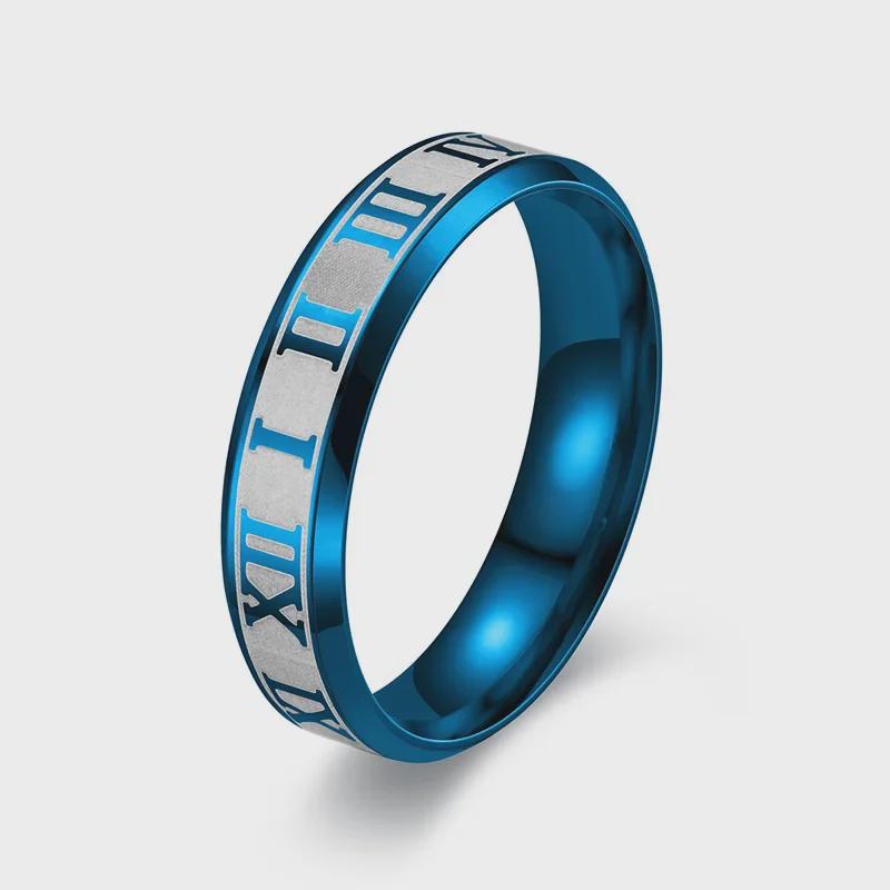 European & American Roman Numeral Titanium Steel Ring, 6MM Laser Engraved, Personalized Jewelry
