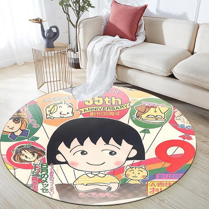 Chibi Maruko‑chan2 Round Area Rug,Carpet Rug for Living Room Bedroom Sofa Playroom Decor,Non-slip Floor Mat