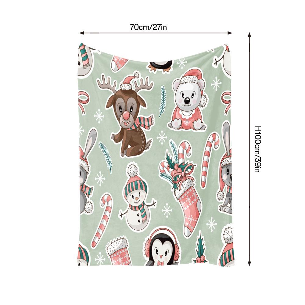 Cozy Christmas Blanket Flannel Throw Winter Warm Decorative Holiday Gift Festive Reindeer Snowman Pattern Soft Plush Bedspread