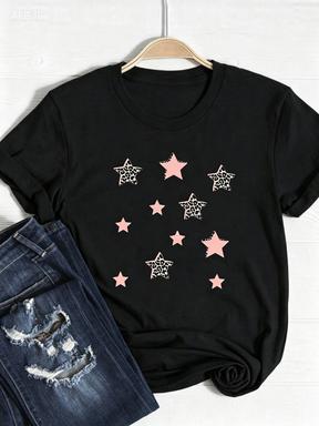 2026 Womens Clothing Star Print Tshirt Heart Pattern Trend Exquisite Cool Summer Top Fashionable Shortsleeved
