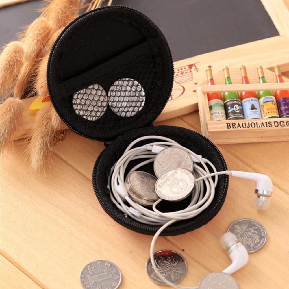 Hot Mini Portable Round Earphone Cable USB Data Cord Storage Bag Zipper Pouch Case