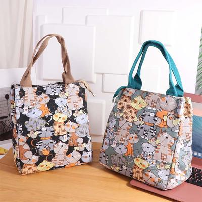 Cat Pattern Cartoon Lunch Bags Storage Bag Canvas Handbag Simple Portable Mommy Bag  Streetwear