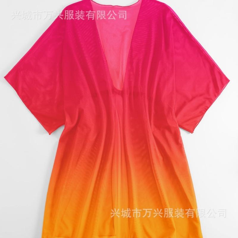 2025 Gradient Beach Sunscreen Cardigan Bikini Swimsuit Women's Outerwear Seaside Vacation Cover-up Swimsuit
