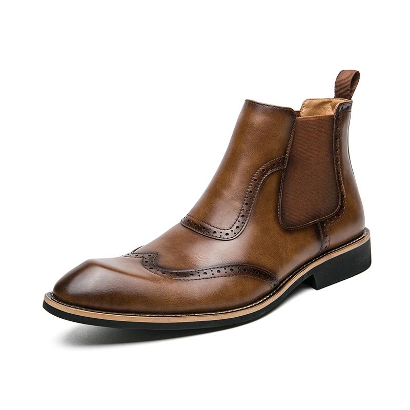 Fashion Men Shoes Leather Party Dress Shoes High Quality Chelsea Boots Oxford Men Yuppie Formal Boots For Men Classic Brogue Social Shoe