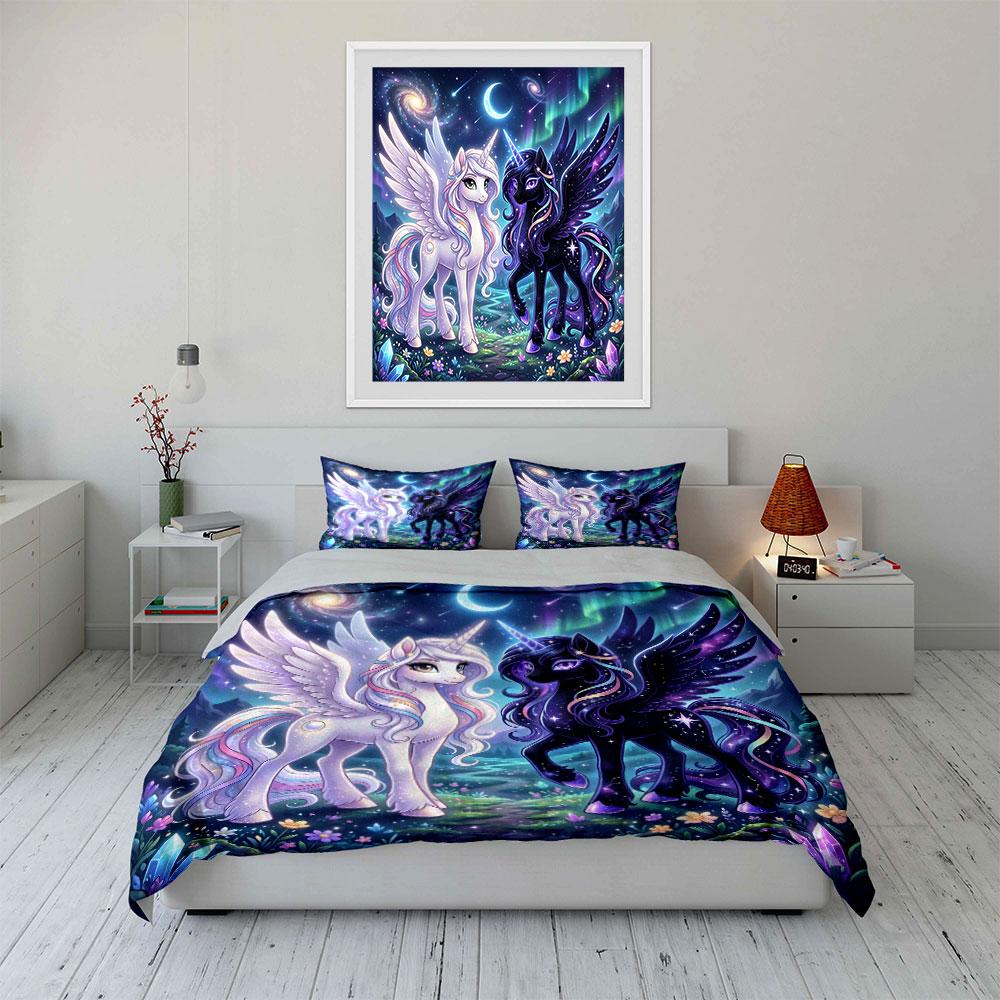 Enchanted unicorns under cosmic sky Bedding Set for Kids Luxury Gift 3pcs Digital Print Comforter Set Soft Comfortable