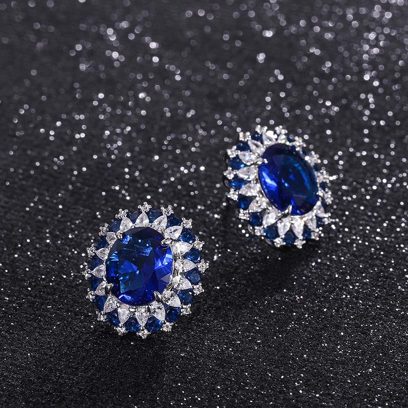 Jewelry Popular Simulation Blue Glass Denier Pendant Ring Three-Piece Set Main Stone 12 * 16