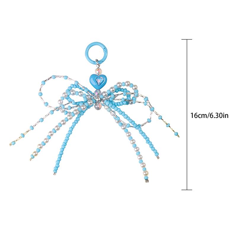 Sweet Bowknot Handmade Beaded Key Ring Pendant Portable Mobile Phone Lanyard Backpack Decoration Accessories Gifts