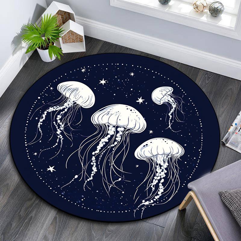 Jellyfish Round Area Rug,Carpet Rug for Living Room Bedroom Sofa Playroom Decor,Non-slip Floor Mat