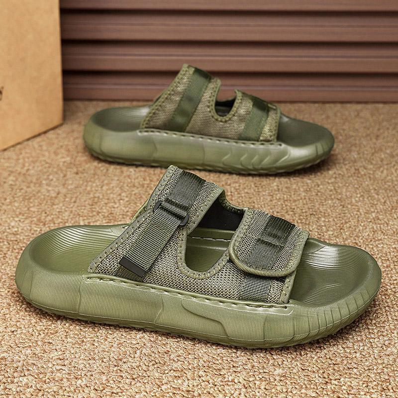 Fashion Leather Summer Men Comfort Outdoor Slippers Lightweight Fashionable Simple Quick Dry Thick Soled Soft Sole Beach Flats Slippers