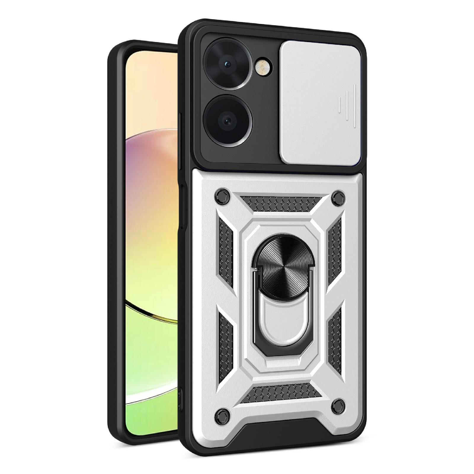 

Для Realme C33 2023 4G/C33 4G Чехол для телефона с выдвижной камерой, PC+TPU, защитная крышка с подставкой Silver