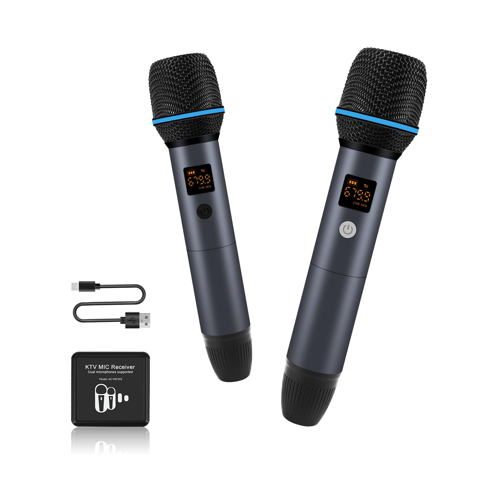 

ATOTOEXCEL Wireless Microphone Kit Dual Handheld Rechargeable Karaoke Microphone Receiver Set Low 15m Communication Up to 6 Hours Continuous