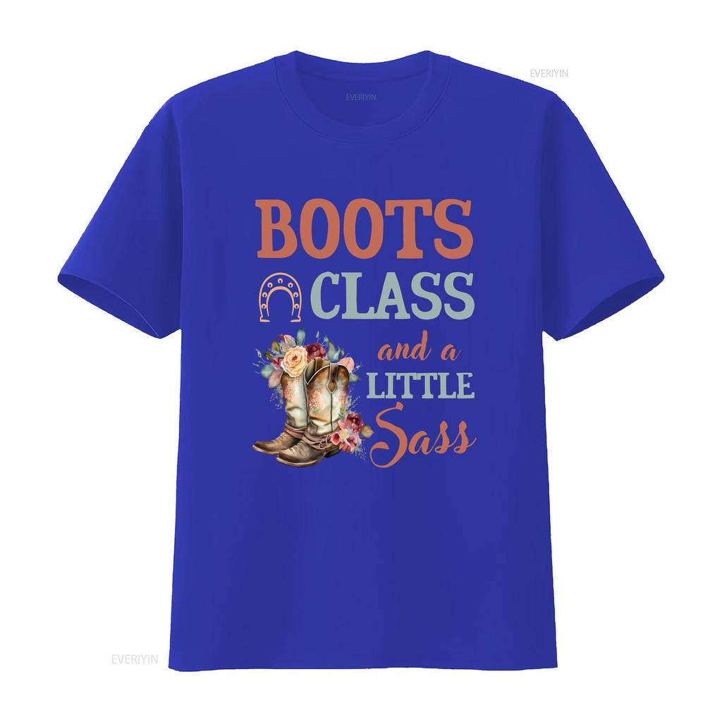 Horse T Shirt Boots Class And A Little Sass Lover Rider Owner Trainer HOR278F01 Vintage Washed Top For Everyday Wear Stretched