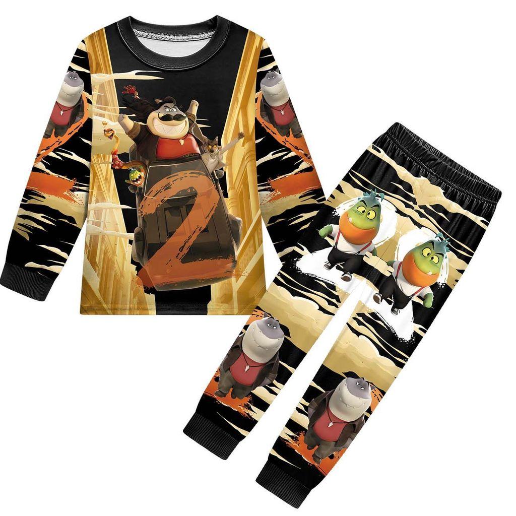 

Детский Аниме Мультяшный Принт Плохие Парни Повседневный Комплект Одежды Футболка с Длинными Рукавами и Брюки для Мальчиков и Девочек 160cm