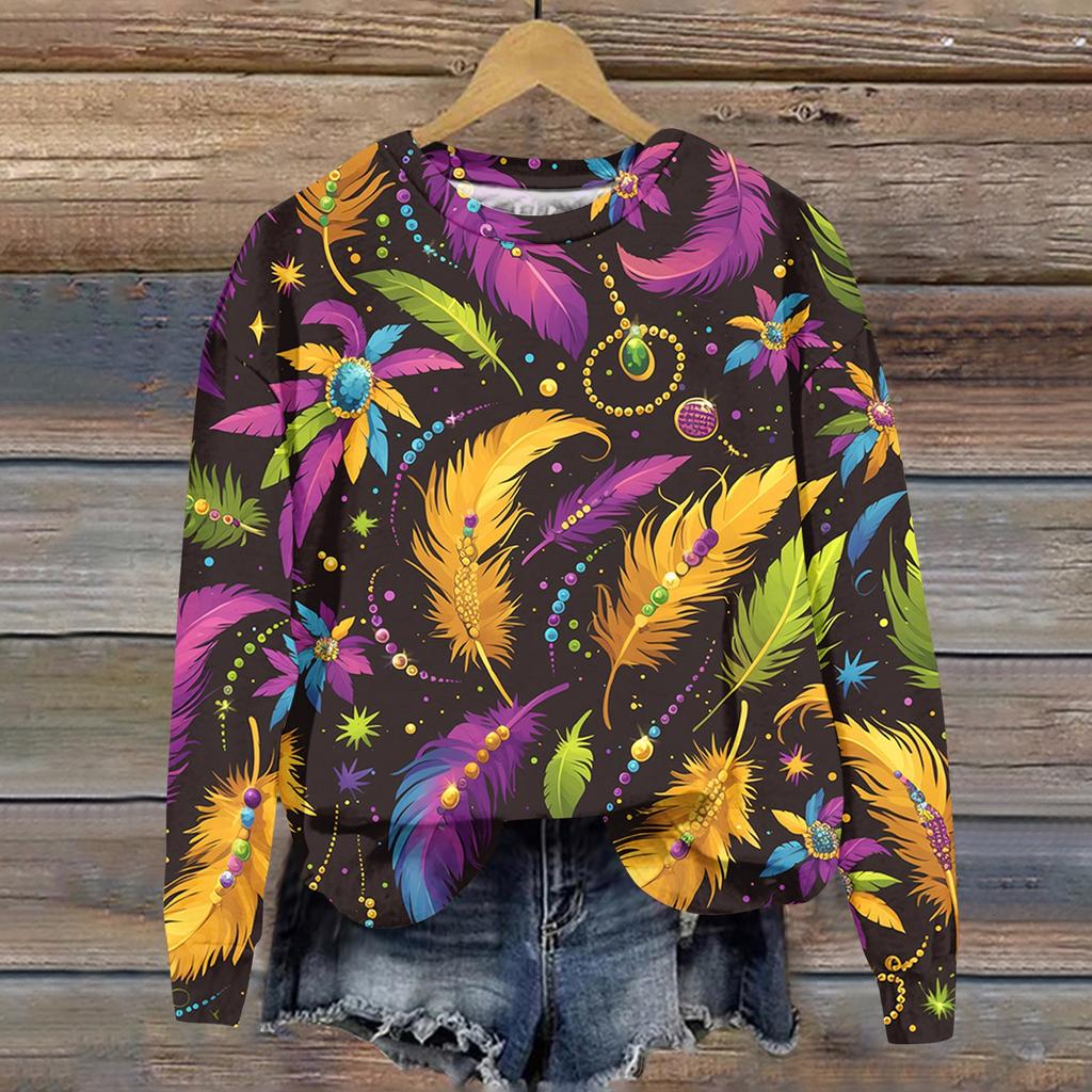 Women's Fashion  Printed Long Sleeve Loose Round Neck Sweatshirt Top