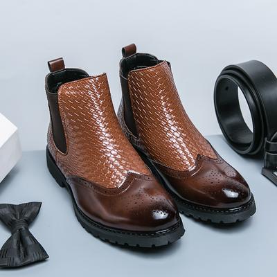 New Fashion Weave Pattern Mid-Calf Ankle Boots Fashion Business Dress Leather Boots Men's Short Boots Male Boots Elegant Brogue