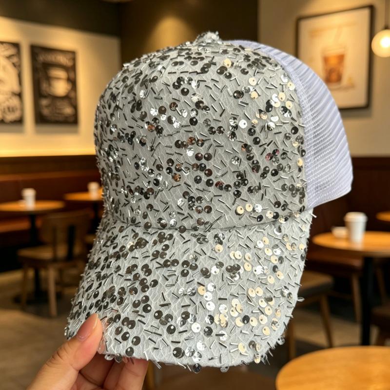 Sequin Net Hat Female Tide Summer Cap Fashion Show Face Small Cap Round Face Baseball Cap Spring Spot