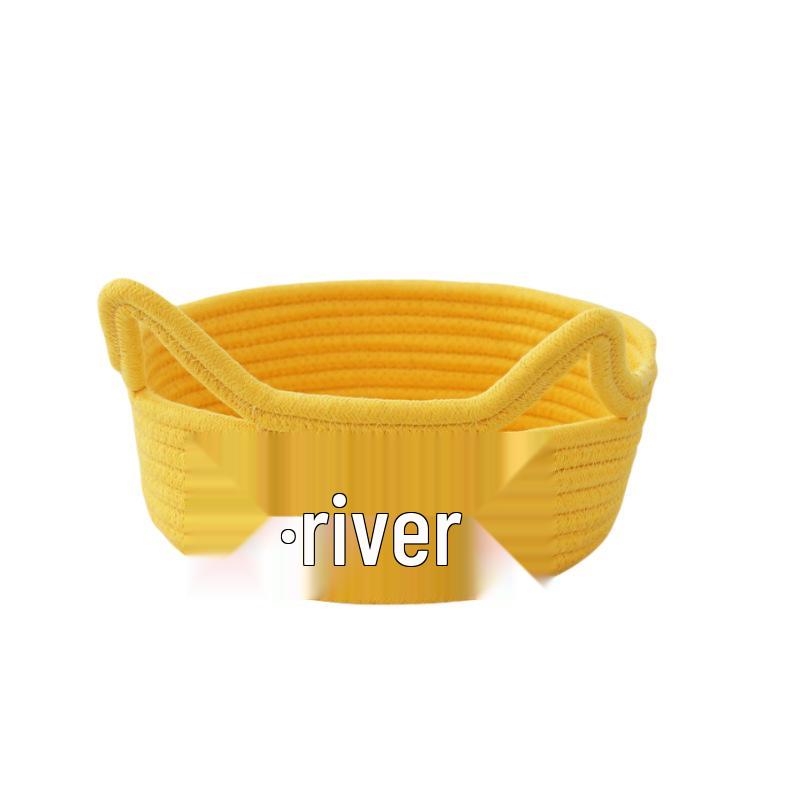 Cartoon Cat Ear Cotton Rope Storage Basket – Desktop Organizer for Cosmetics, Snacks, and Sundries
